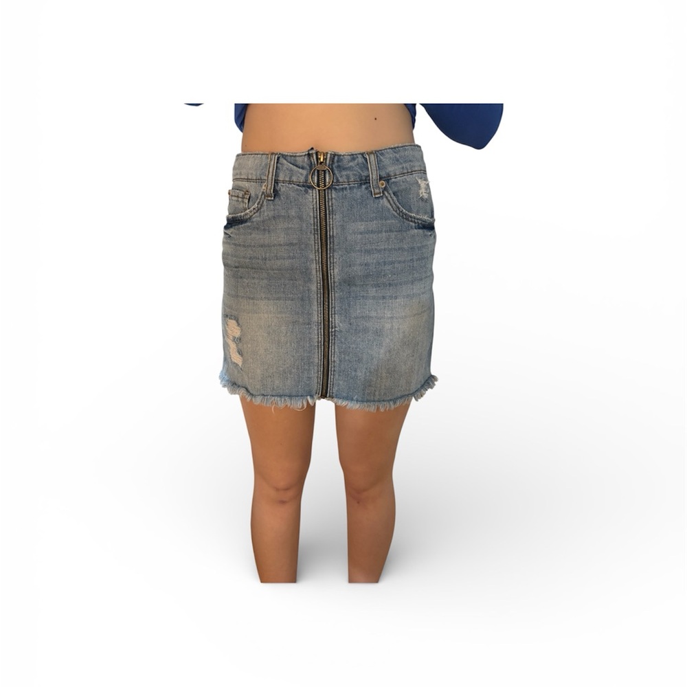 Denim Mini Skirt with Frayed Hem